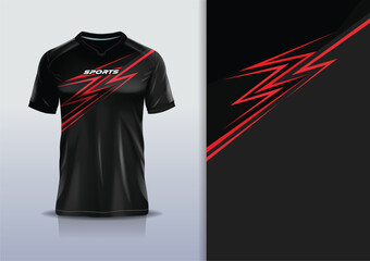 Sport jersey template sharp line mockup texture grunge rustic abstract vector design for football soccer, racing, running, e sports, black red color © Nimpuna O