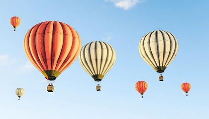 Fototapeta premium Majestic flight: A vibrant hot air balloon show against a pristine blue sky