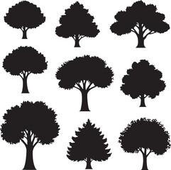 set of trees silhouettes