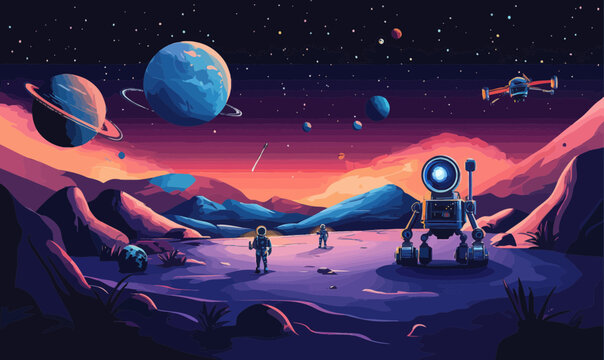 AI-Powered Rovers and Drones Exploring Alien Scenery - Futuristic Space Technology