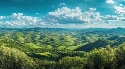 Naklejka premium Hilltop Italian landscape panorama, sunny day