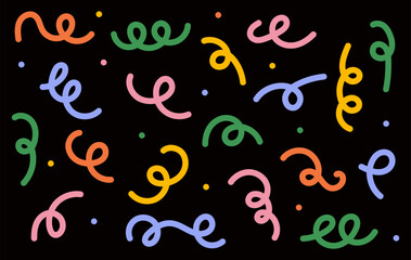 Abstract freeform shapes set. Trendy retro 90s style. Vector doodle illustration with wave and curly line, background and pattern