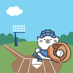 简约可爱扁平化风格的打棒球猫咪元素