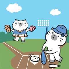 简约可爱扁平化风格的打棒球猫咪元素