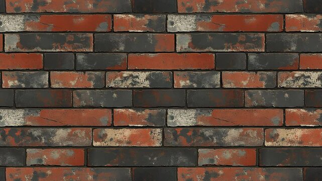 Seamless looping video pattern of decorative black and red bricks in geometric layout.