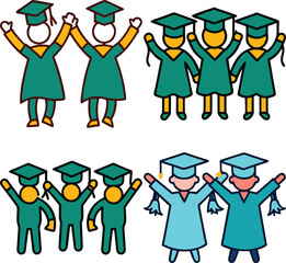 Happy Graduation Kids Vector Set: Cartoon Graduates Illustrations