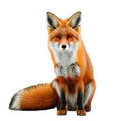 Obraz premium a striking red fox with piercing amber eyes sits alertly against a clean white background.
