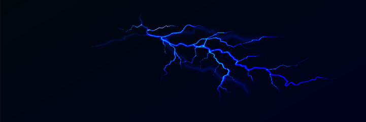 Lightning. Thunder storm realistic lightning. Bright light effects. Blue lightning. Vector illustration