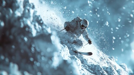 Obraz premium Adrenaline Rush: Extreme Skiing in Powdery Mountains