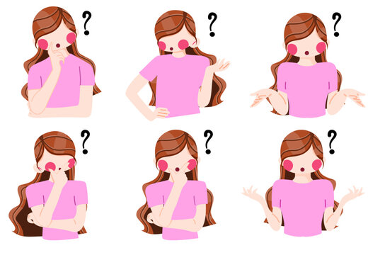 Set of women confused expression with pink outfir