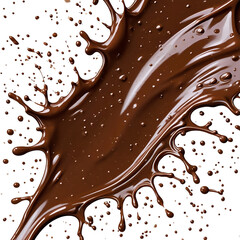 Fototapeta premium a close-up, overhead view of rich, dark chocolate sauce splattering and swirling across a clean white surface, creating a dynamic and decadent visual texture.