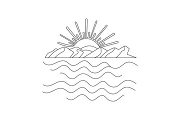 Sunset single line art continuous one line drawing of Isolated outline Vector icon

