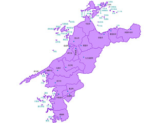 Obraz premium 愛媛県 地図 紫 斑点 イラスト