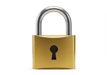 Naklejka premium Brass padlock closed lock security isolated white background