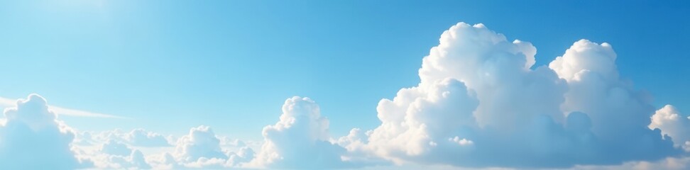 Obraz premium Soft white clouds against a bright blue sky with a few scattered dark clouds, weather, sky