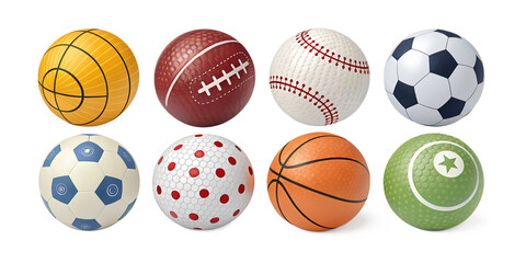 Various soccer balls isolated on transparent background