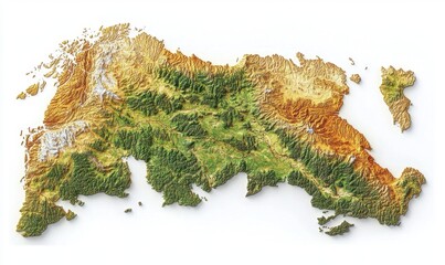 3D map of Kyoto Prefecture, Japan, isolated on white background, for educational purposes