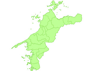 愛媛県　地図　黄緑　イラスト