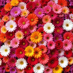 glowing vibrant colorful flowers, shimmering rainbow spectrum, gerbera daisies, soft lush petals, radiant blooming hues