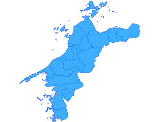 愛媛県　地図　ブルー　イラスト