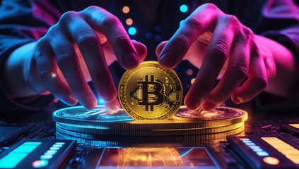 Futuristic concept of digital currency merging with cash, glowing cyber aesthetic and modern fintech style