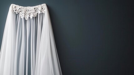 Soft tulle wedding veil with a lace edge, elegantly isolated for a refined and romantic look