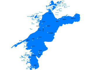 愛媛県　地図　ブルー　斑点　イラスト