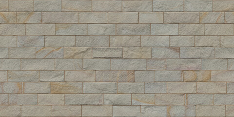 Seamless stone texture of yellow rockface sandstone blocks wall cladding