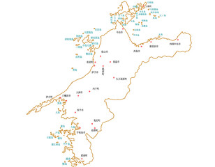 愛媛県　地図　白　斑点　イラスト