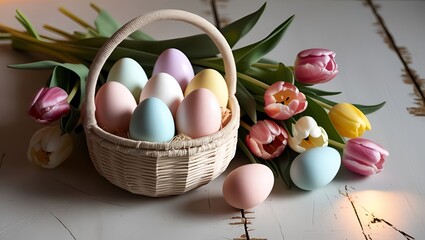 Easter Eggs and Tulips Still Life