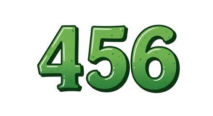 Vibrant green cartoonish numbers 456 with playful speckles on a white backdrop