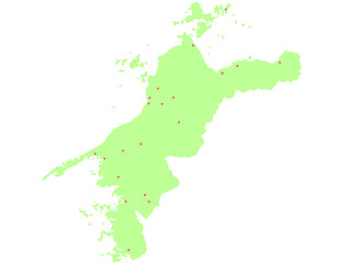 愛媛県　地図　黄緑　斑点　イラスト