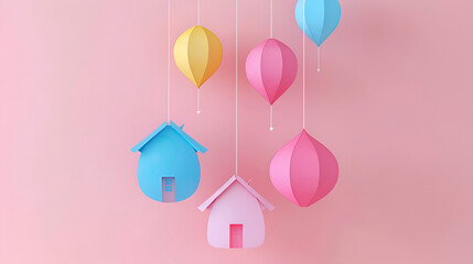 Pastel Paper Houses & Balloons: Dreamy Minimalist Art