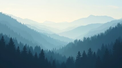 Fog locks, mountains, pine waves surging