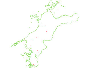 愛媛県　地図　白　斑点　イラスト