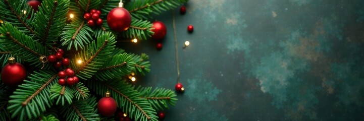 Fir branch Christmas decoration with greenery and lights, decorations, home decor, evergreen