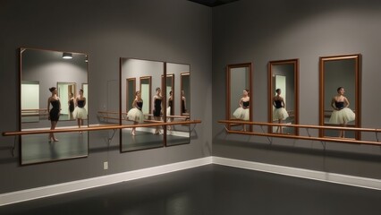 The elegant posture of the dancer in the mirror