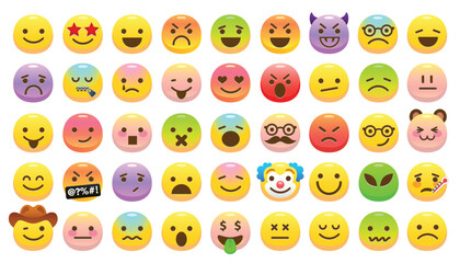 Emoji collection illustrate with various face and expression in colorful 3D style.