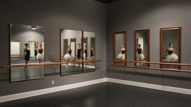 The elegant posture of the dancer in the mirror