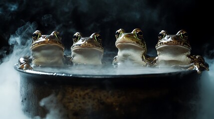 Frogs relax inside boiling pot wallpapers