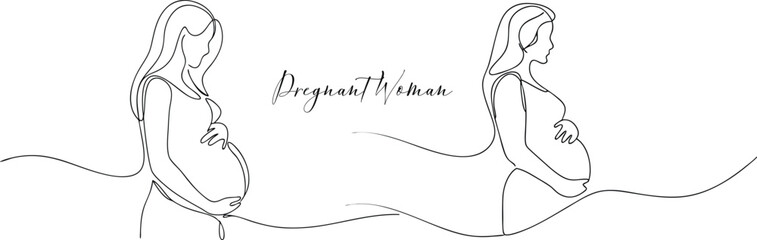 Continuous One Line Drawing Illustration Of Pregnant Woman With Baby Bumb Minimal Icon Concept Editable Stroke
