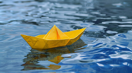 Resilience: A Yellow Origami Boat Navigating Uncertain Waters