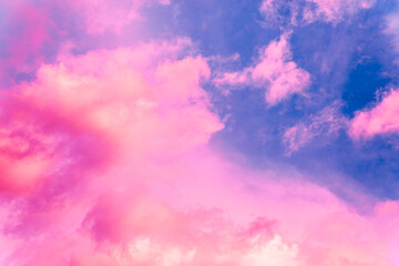 Fairy colourful sunset sky. Amazing view. Purple lilac clouds