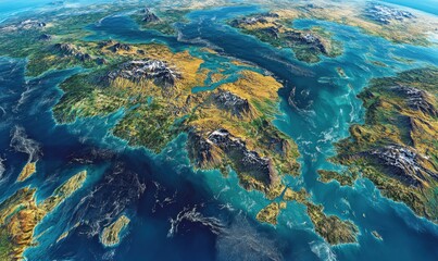 Aerial view of Greece and surrounding islands, clear skies, ideal for educational use