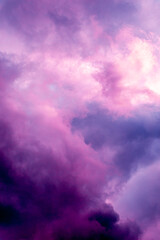 Fairy colourful sunset sky. Amazing view. Purple lilac clouds