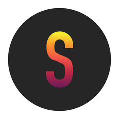 Vibrant Gradient Capital Letter S Glowing with Bright Yellow, Vivid Orange, Deep Red, and Dark Purple Tones on Dark Gray Circular Background Symbolizing Beginning, Unity, and Creativity in Digital