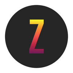 Vibrant Gradient Capital Letter Z Glowing with Bright Yellow, Vivid Orange, Deep Red, and Dark Purple Tones on Dark Gray Circular Background Symbolizing Beginning, Unity, and Creativity in Digital