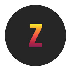 Vibrant Gradient Lowercase Letter z Glowing with Bright Yellow, Vivid Orange, Deep Red, and Dark Purple Tones on Dark Gray Circular Background Symbolizing Beginning, Unity, and Creativity in Digital