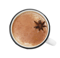 Aromatic Masala tea with anise star in cup isolated on white