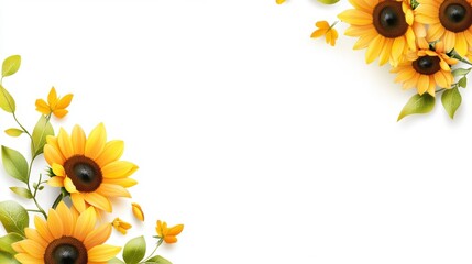 A lush floral border featuring sunflowers, vines, and petals, set against a clean backdrop to add an organic touch to stationery or creative projects.